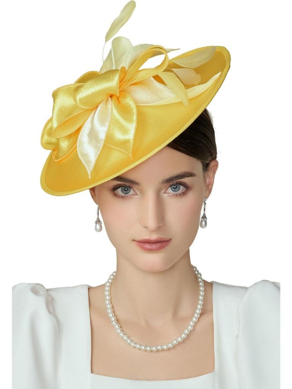 Elegant Wide Brim Derby Hat for Women with Flower & Feather Tea Party Fascinator